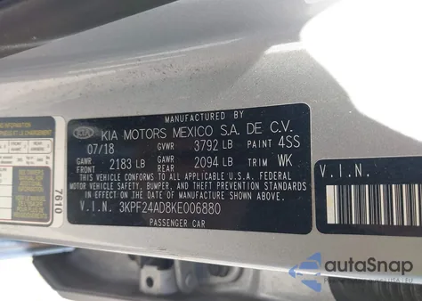 2019 Kia Forte Lxs from USA, damaged, VIN 3KPF24AD8KE006880